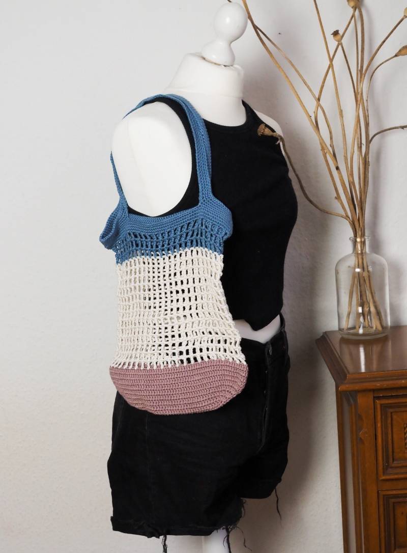 Dreifarbiger Häkelbeutel, Häkeltasche, Netzbeutel von Sonnenmaschen