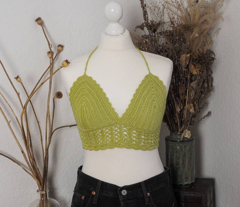 Grünes Handgemachtes Häkeltop, Häkel-Bralette von Sonnenmaschen