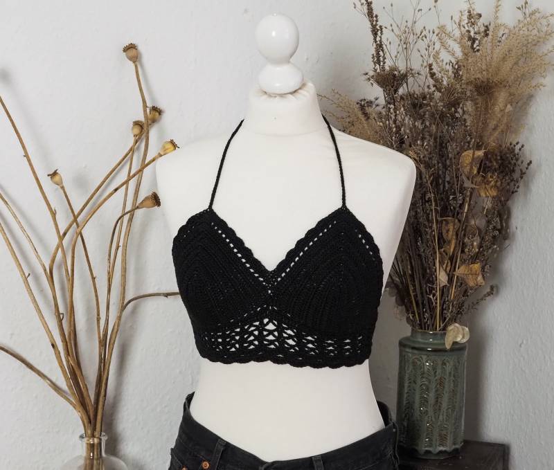 Schwarzes Handgemachtes Häkeltop von Sonnenmaschen