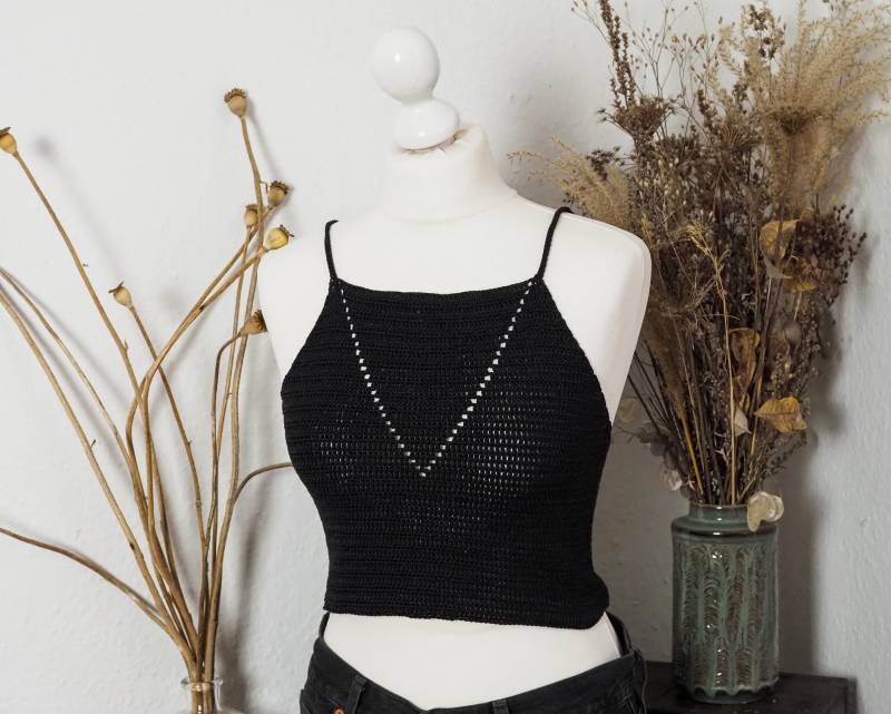 Schwarzes Handgemachtes Häkeltop von Sonnenmaschen