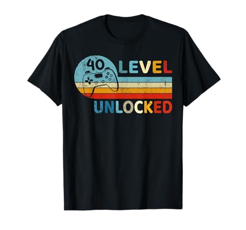 Herren Level 40 Freigeschaltet Videospieler Vierzig Jahre 4 0 Gebur T-Shirt von Sonnenuntergang Level 40 Freigeschaltet Gaming