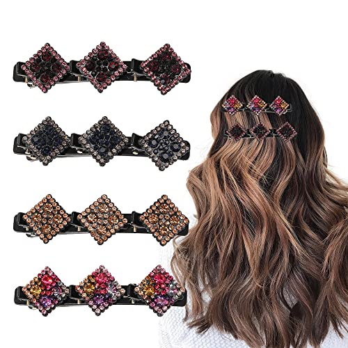 Sonnorel 4 Stück Haarclips mit Kristallblume,Kristall-Haarspange aus vier Blättern Schönheitssalon Haarnadeln Funkelnde Kristallstein geflochtene Haarspangen,Strass geflochtene Haarspange für Frauen von Sonnorel