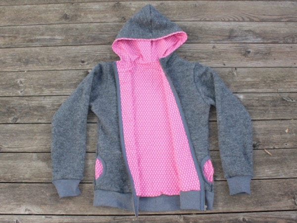 Gefütterte Wollwalkjacke Grau-Pink von SonntagCosywear