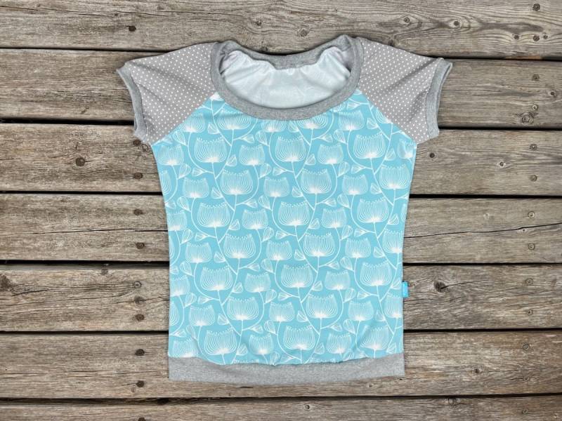 Gr. S Gemustertes T-Shirt Damen Grafisch Blau-Grau von SonntagCosywear