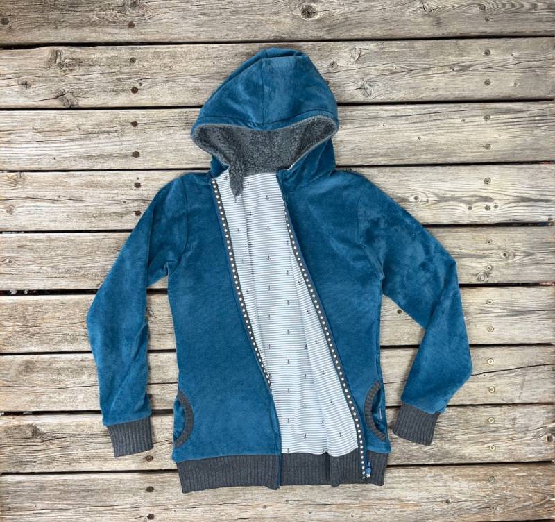 Gr. S Kuschelige Jacke Aus Cordjersey Petrol von SonntagCosywear