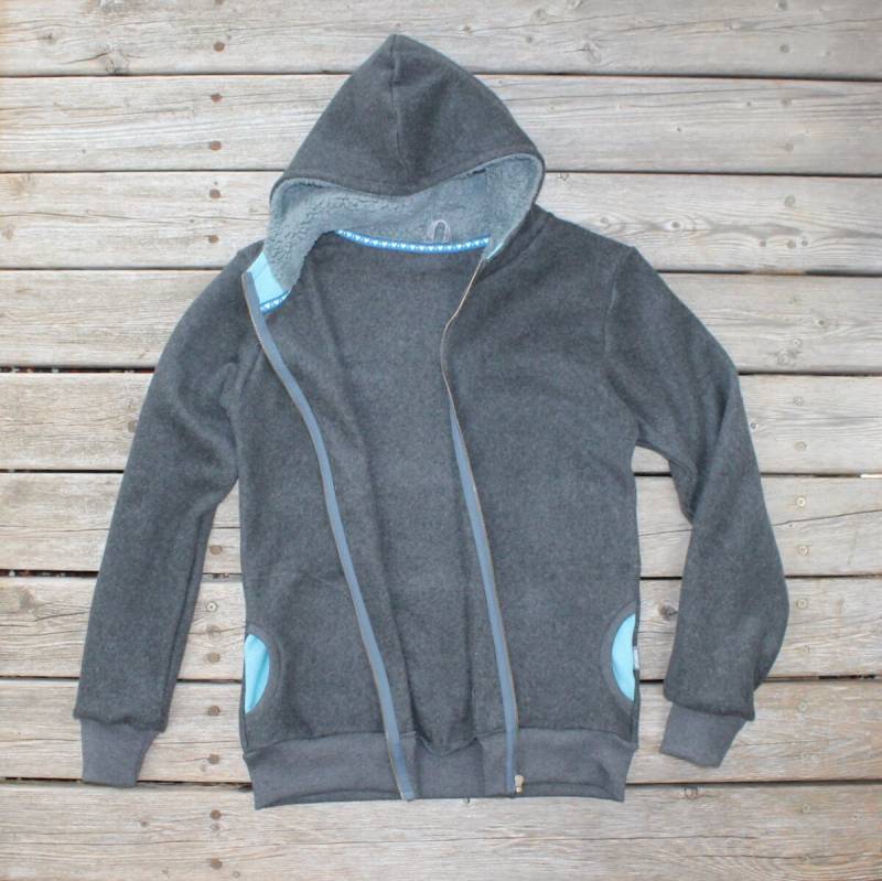 Kuscheljacke Aus Bio-Baumwollfleece Anthrazit/Türkis von SonntagCosywear