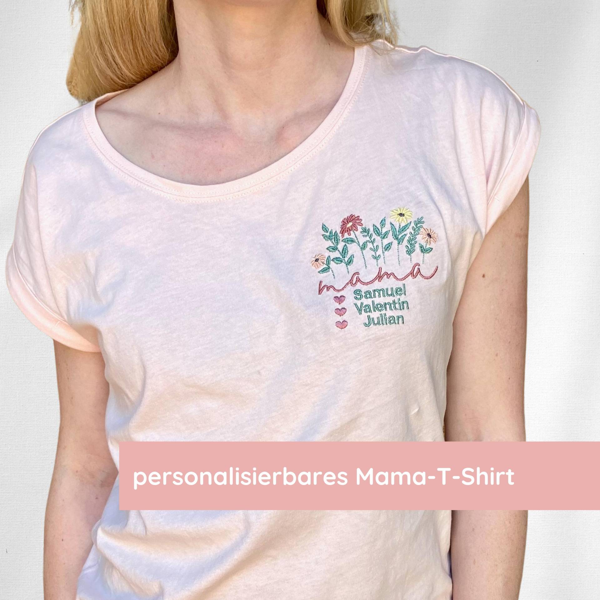 Personalisiertes Mama T-Shirt Mit Stickerei Shirt Kindernamen Geschenk Für Mamas Zur Geburt Und Muttertag von SonntagskindDesign