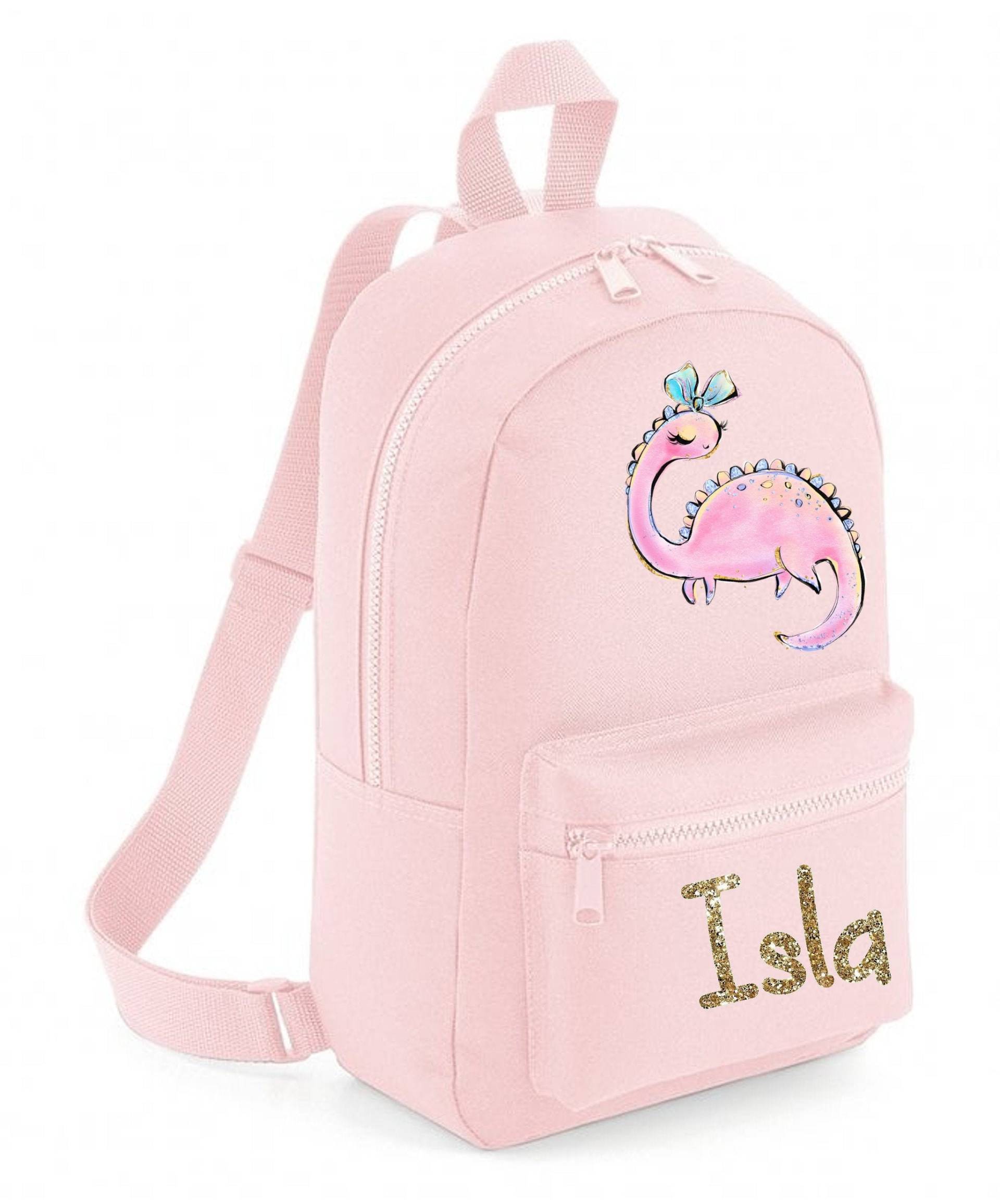 Personalisierter Rucksack Schultasche Mädchen Dinosaurier Mit Schleife Design, Beliebiger Name, Farbwahl, 109 von SonnyAndKitGifts