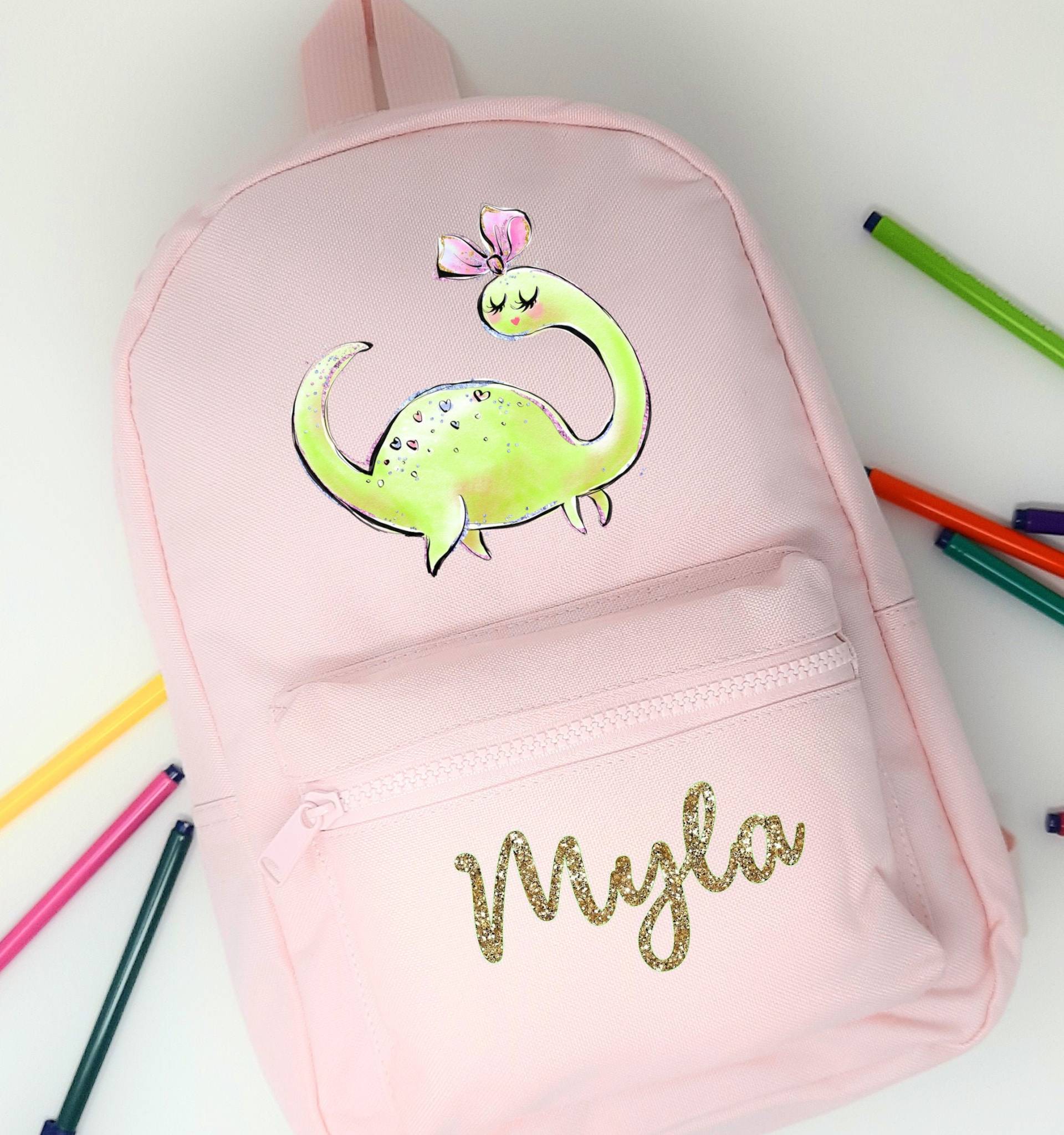 Personalisierter Rucksack Schultasche Rucksack, Süßer Mädchen Dinosaurier Mit Schleife Design, Beliebiger Name, Farbwahl, 108 von SonnyAndKitGifts