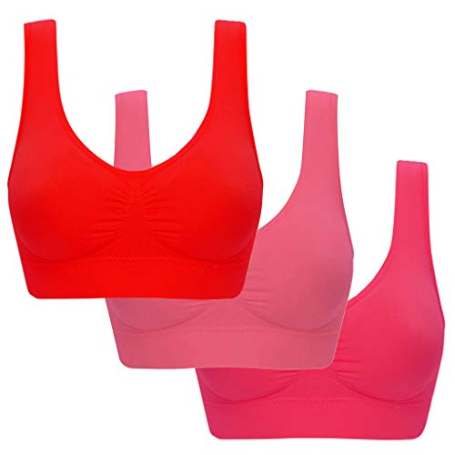 Sonojie Unterwäsche Damen Set BH, Sport BH Starker Halt Große Brüste, Atmungsaktives Brustpolster mit Sportunterwäsche, BH ohne Bügel Bustier Verführerische 3/5 Stück (Heiß Rosa, Large) von Sonojie