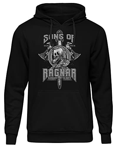 Sons of Ragnar Guardians Herren Kapuzenpullover| Valhalla Hoodie - Wikinger - Odin Pullover - Vikings -Walhalla Pullover Herren | M1 Front Schwarz (4XL) von Sons of Ragnar