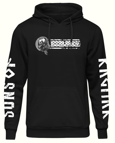 Sons of Ragnar Herren Kapuzenpullover | Wikinger Kostüm Herren Valhalla Hoodie Odin Pullover Herren Berserker Ragnar Germanen Vikings | M20 Ärmeldruck Schwarz (L) von Sons of Ragnar