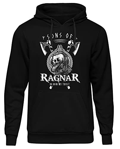 Sons of Ragnar In Odin we Trust Herren Kapuzenpullover| Valhalla Hoodie - Wikinger - Odin Pullover - Vikings -Walhalla Pullover Herren | Schwarz (L) von Sons of Ragnar