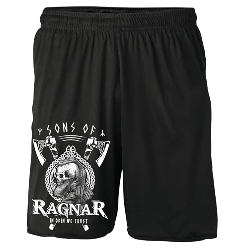 Sons of Ragnar In Odin we Trust Shorts | Vikings Ragnar Valhalla Runen Valknut Walhalla Odin Hose Nordmann Wikinger Kurze Hose Berseker | Schwarz (XL) von Sons of Ragnar