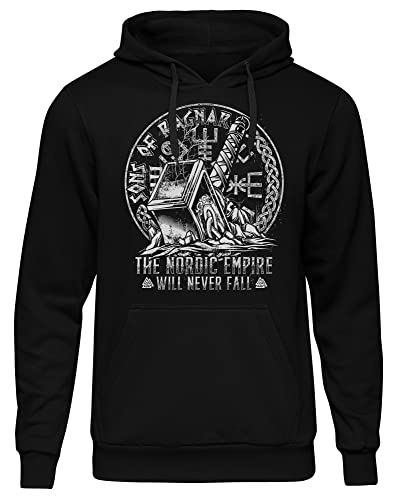 Sons of Ragnar Nordic Empire Herren Kapuzenpullover| Valhalla Hoodie - Wikinger - Odin Pullover - Vikings -Walhalla Pullover Herren | M1 Front Schwarz (M) von Sons of Ragnar