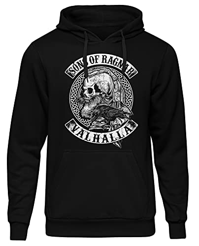 Sons of Ragnar Valhalla Herren Kapuzenpullover| Valhalla Hoodie - Wikinger - Odin Pullover - Vikings -Walhalla Pullover Herren | M1 Front Schwarz (XL) von Sons of Ragnar