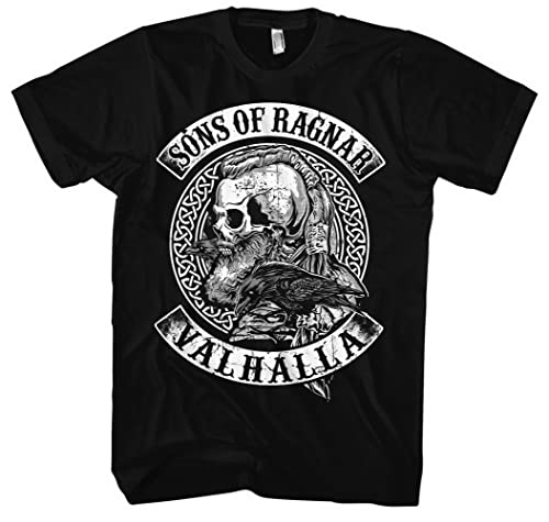 Sons of Ragnar Valhalla Herren T-Shirt | Valhalla Tshirt Herren - Wikinger - Odin Tshirt - Vikings -Walhalla Tshirt Herren |M1 Front Schwarz (L) von Sons of Ragnar
