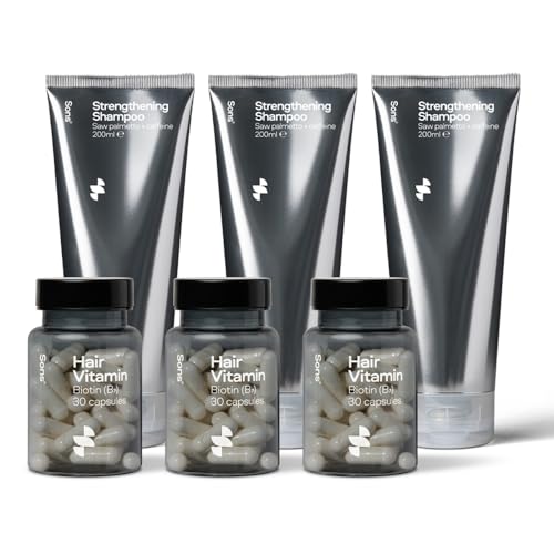 Sons Biotin 900ug Nahrungsergänzung und Shampoo Set – Haarwuchs-Vitamine bei Haarausfall und stärkendes Shampoo für Männer und Frauen – 3 Monate von Sons