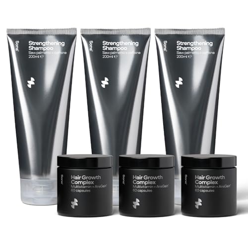 Sons Hair Growth Complex & Shampoo für Männer, Nahrungsergänzung zur Förderung des Haarwuchses und DHT-Blockierendes Shampoo für dichteres Nachwachsen, bei Haarausfall und Ausdünnung - 3 Monate von Sons