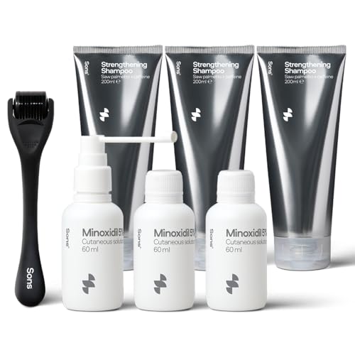 Sons Komplettset für Männer mit Minoxidil 5%, Derma Roller & DHT Blocker Shampoo, fördert Haarwachstum bei Haarausfall & Ausdünnung, stärkt Haarwurzeln & Follikel, 3 Monate von Sons