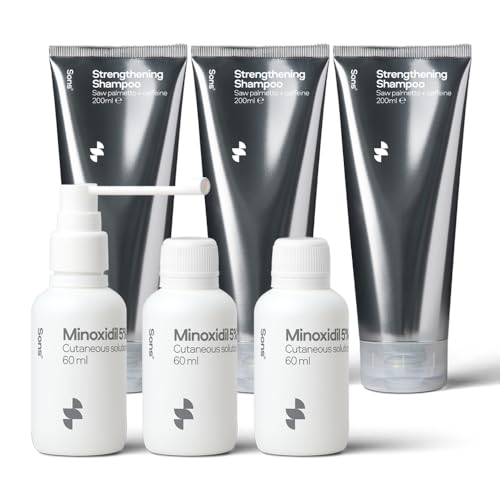 Sons Minoxidil 5% & DHT Blocker Shampoo für Männer bei Haarausfall & dünner werdendem Haar, unterstützt Haarwachstum, topische Lösung zur äußeren Anwendung, 3 Monate von Sons