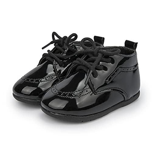 Sonsage Baby Infant Jungen Mädchen Klassische PU-Leder Hochzeit Loafers Brogue Kleinkind Oxford Kleid Schuhe Erste Schritte Gehen Flacher Fauler Krippenschuh Glänzend Schwarz von Sonsage