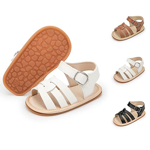 Sonsage Säugling Baby Mädchen Jungen Sommer Sandalen Neugeborene Bowknot Krippe Sandale Outdoor Strand Kleinkind PU Leder Weiche Gummisohle Kleid Flache Lauflernschuhe, B01 Weiß, 12-18 Monate von Sonsage