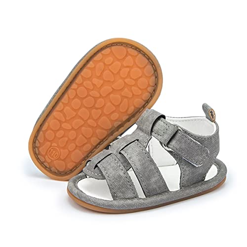 Sonsage Säugling Baby Mädchen Jungen Sommer Sandalen Neugeborene Krippe Sandale Outdoor Strand Kleinkind PU Leder Weiche Gummisohle Kleid Flache Lauflernschuhe, A01 Grau, 3-6 Monate von Sonsage