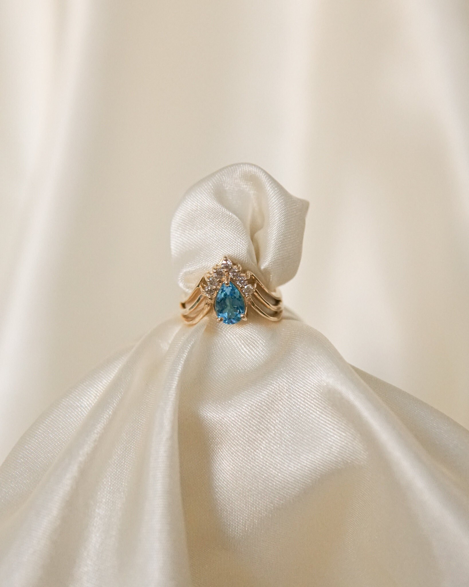 Vintage Aigrette Ring Mit Blautopas Und Diamanten von SonterLorrey