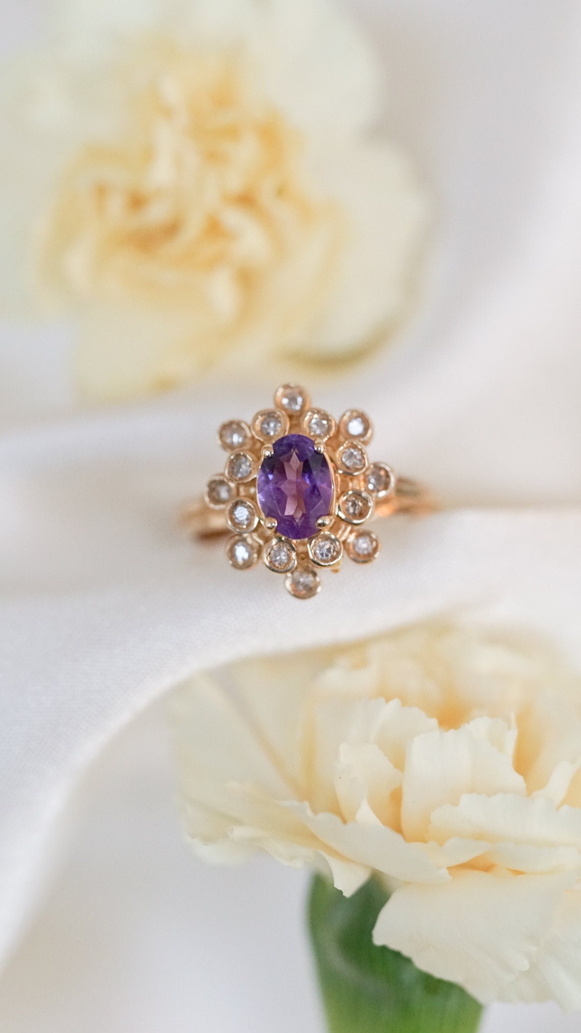 Vintage Amethyst Und Diamant Bubble Cocktail Ring von SonterLorrey