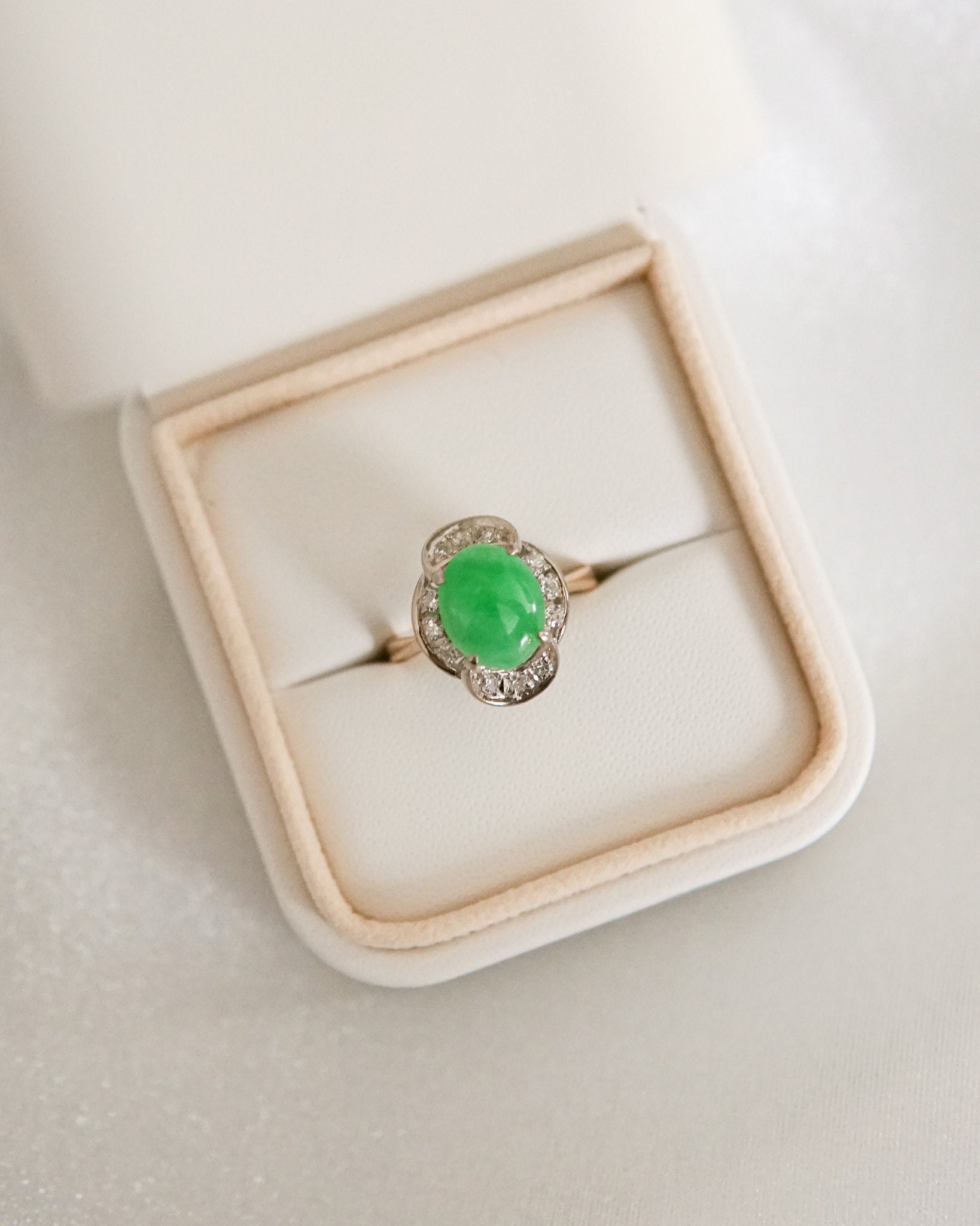 Vintage Jade Diamant Ring von SonterLorrey