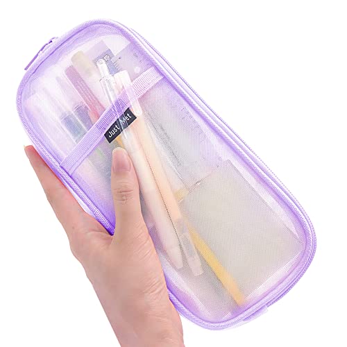 Sonuimy Transparentes Netz-Federmäppchen, gut sichtbares Gitter-Stifteetui, Organizer für Erwachsene und Jugendliche, Reißverschluss, transparente Make-up-Tasche für Reisen, Büro, Uni, Violett von Sonuimy