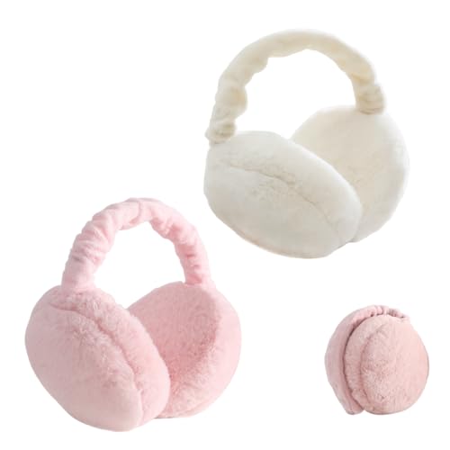 Sonwaha 2 PCS Faltbare Ohrenwärmer Damen Kinder,Ohrenschützer Winter Rosa Orange Ohrschützer Erwachsene Winter,Ear Warmers Strickwolle Plüsch Niedlich Earmuffs für Unisex warm Ohrenschutz von Sonwaha