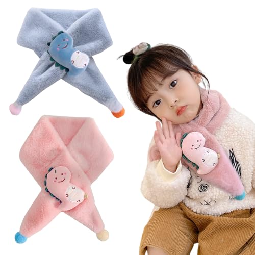 Sonwaha 2pcs Kinderschal Baby Schal Dinosaurier Kinderschal Mädchen Halswärmer Kinder Kinderschal Junge Blau Rosa Halswärmer Kinder Plüsch Mädchen Schal von Sonwaha