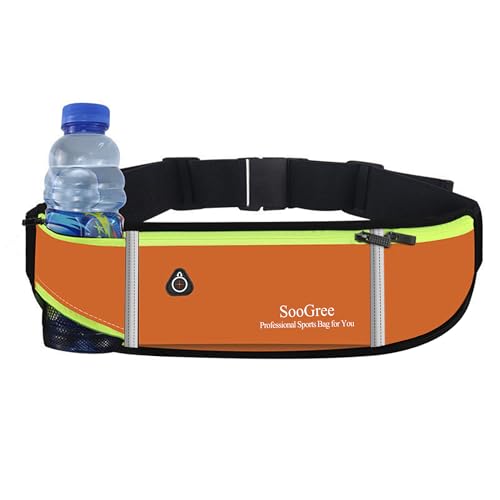 SooGree Bauchtaschen, Laufgürtel für Damen und Herren, Hüfttasche, leichte Läufer-Gürteltasche mit Wasserflasche, Handyhalter, Geldgürtel für Reisen, Wandern, Radfahren, Wandern, Orange/Abendrot im von SooGree