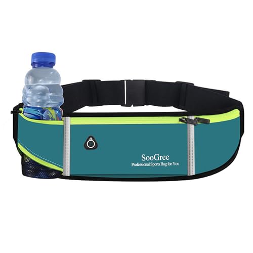 SooGree Bauchtasche, Laufgürteltasche für Männer und Frauen, Hüfttasche, leichte Laufgürteltasche mit Wasserflasche, Handyhalter, Geldgürtel für Reisen, Wandern, Radfahren, Wandern, Blau von SooGree