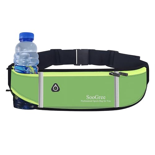 SooGree Bauchtasche, Laufgürteltasche für Männer und Frauen, Hüfttasche, leichte Laufgürteltasche mit Wasserflasche, Handyhalter, Geldgürtel für Reisen, Wandern, Radfahren, Wandern, Grün von SooGree