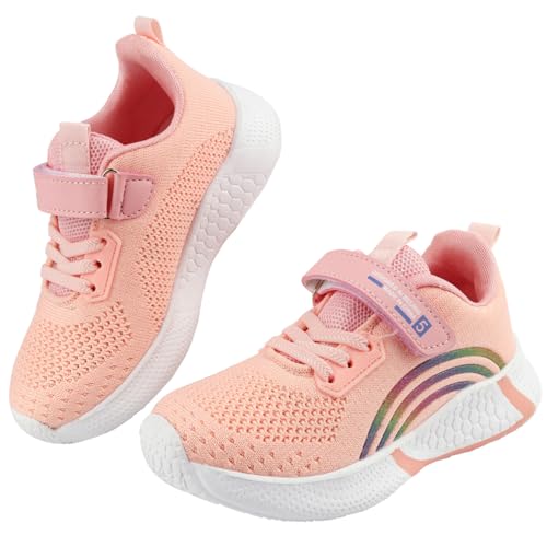 Soohon Sportschuhe Kinder Laufschuhe Kinder Atmungsaktiv Turnschuhe Mädchen Fitnessschuhe Sneaker Leicht Freiluftschuhe Rosa Regenbogen 31 EU von Soohon