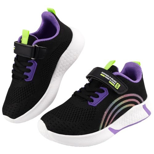 Soohon Sportschuhe Kinder Laufschuhe Kinder Atmungsaktiv Turnschuhe Mädchen Fitnessschuhe Sneaker Leicht Freiluftschuhe Schwarz Violett 27 EU von Soohon