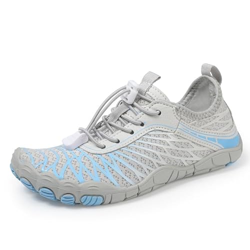 Soohon Unisex Kinder Barfußschuhe Schnell Trocknende Barfußschuhe rutschfeste Badeschuhe Breiter Zehenbox Weich Leicht Traillaufschuhe Fitnessschuhe für Damen Herren Jungen Mädchen Hellgrau von Soohon