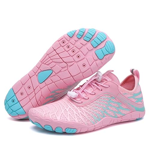 Soohon Unisex Kinder Barfußschuhe Schnell Trocknende Barfußschuhe rutschfeste Badeschuhe Breiter Zehenbox Weich Leicht Traillaufschuhe Fitnessschuhe für Damen Herren Jungen Mädchen Rosa von Soohon