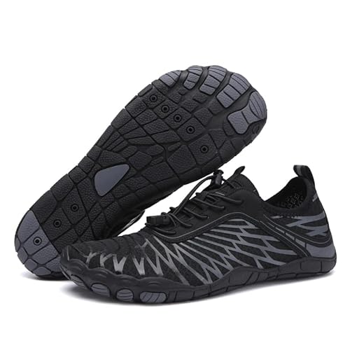 Soohon Unisex Kinder Barfußschuhe Schnell Trocknende Barfußschuhe rutschfeste Badeschuhe Breiter Zehenbox Weich Leicht Traillaufschuhe Fitnessschuhe für Damen Herren Jungen Mädchen Schwarz von Soohon