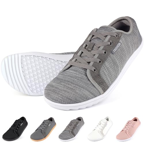 Unisex Barfußschuhe Damen Herren Breite Barfuss Schuhe Traillaufschuhe Sportliche Minimalistische Atmungsaktiv Bequeme Weit Sneaker Turnschuhe Walkingschuhe Laufschuhe Leicht Schuhe 41 Hellgrau von Soohon