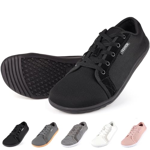 Unisex Barfußschuhe Damen Herren Breite Barfuss Schuhe Traillaufschuhe Sportliche Minimalistische Atmungsaktiv Bequeme Weit Sneaker Turnschuhe Walkingschuhe Laufschuhe Leicht Schuhe 45 Schwarz von Soohon