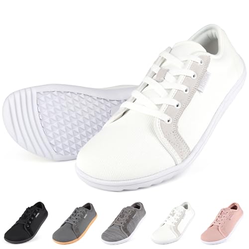 Unisex Barfußschuhe Damen Herren Breite Barfuss Schuhe Traillaufschuhe Sportliche Minimalistische Atmungsaktiv Bequeme Weit Sneaker Turnschuhe Walkingschuhe Laufschuhe Leicht Schuhe 46 Weiß von Soohon