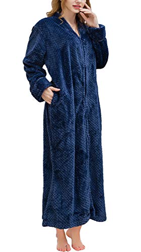 Soojun Damen-Bademantel mit Reißverschluss, Waffel-Fleece, weich, navy, X-Large-XX-Large Soojun Damen-Bademantel mit Reißverschluss, Waffel-Fleece, weich, navy, X-Large-XX-Large von Soojun