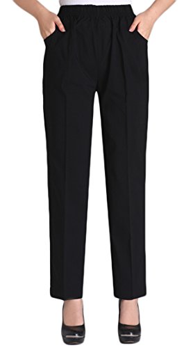 Soojun Damen Sommer-elastische Taille bequemer Stretch Pull on Pants klein schwarz von Soojun
