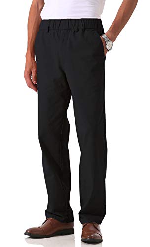 Soojun Herren Baumwolle Relaxed Fit Full Elastic Waist Twill Hose, Schwarz, 34W / 30L von Soojun