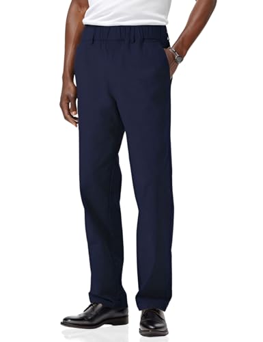 Soojun Herren-Twill-Hose aus Baumwolle, lockere Passform, elastischer Taillenbund, Marineblau, 34W / 30L von Soojun