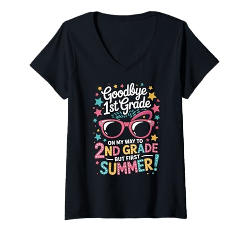 Damen Auf Wiedersehen 1. Klasse Sommer T-Shirt mit V-Ausschnitt Damen Auf Wiedersehen 1. Klasse Sommer T-Shirt mit V-Ausschnitt von Soon 2nd Grade School Quote
